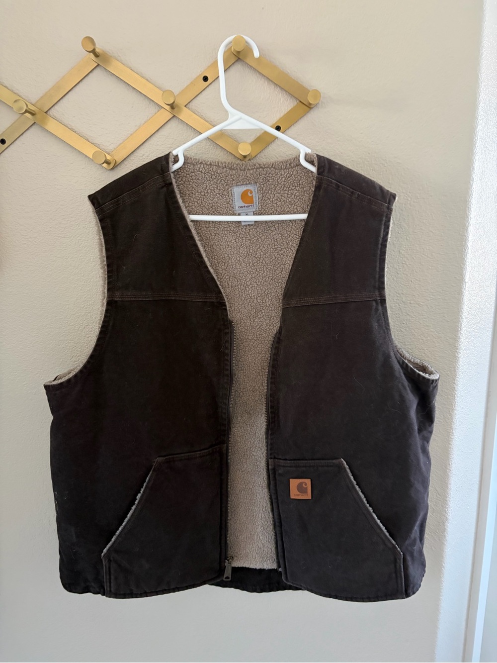 Vintage Carhartt Dark Brown Sherpa-Lined Work Vest